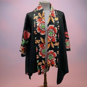 Vintage Crushed Silk Style Kimono Floral Cardigan